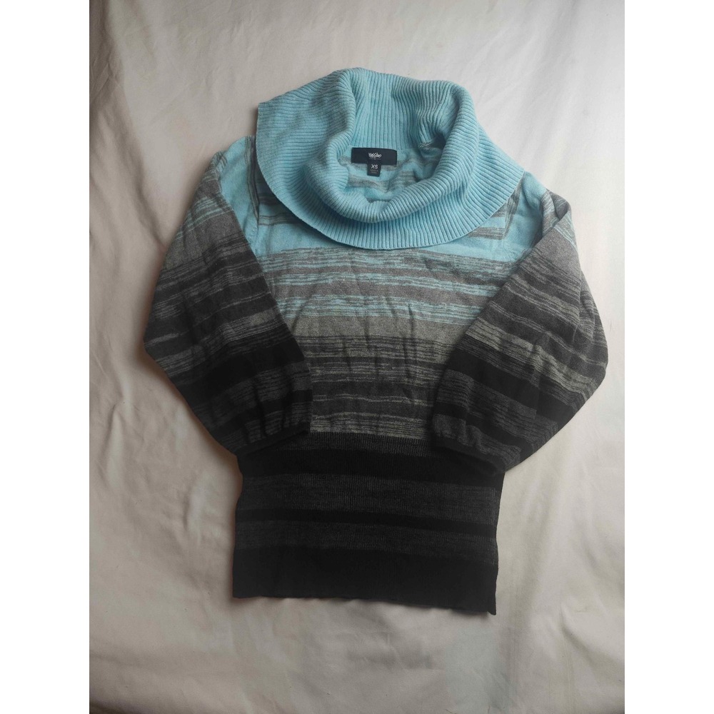 Mossimo Cowl Neck Striped Sweater XS Blue Grey Black Cotton 3/4 Sleeve Knit Top